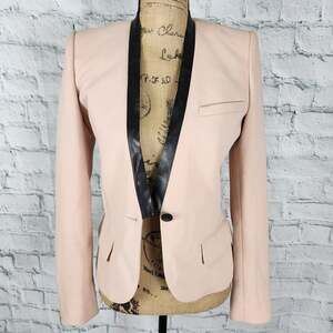 Barbara Bui jacket Sz S Blazer line leather trimming A16